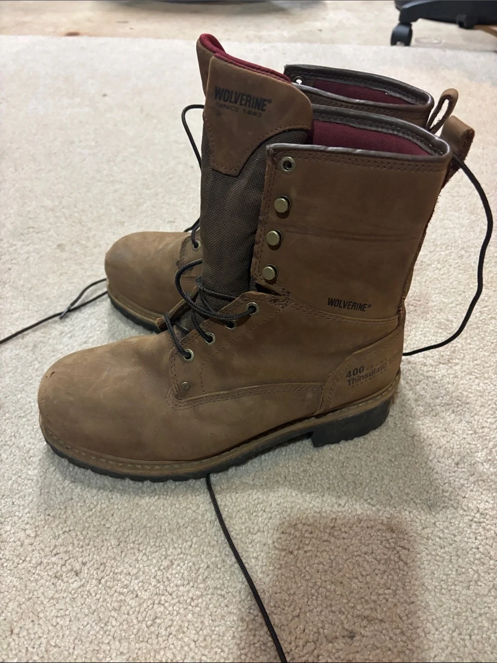Men's Brown Lace-Up Work Boots 9EW